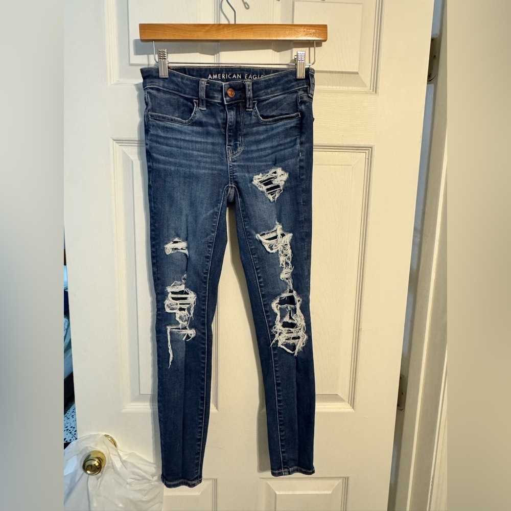 American Eagle Outfitters Distressed Blue Skinny Jeans